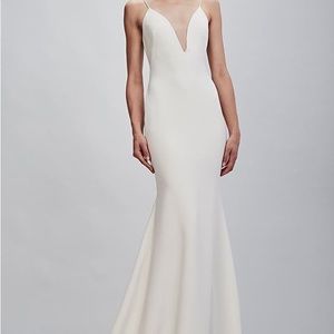 Theia couture bruna wedding gown dress plunge neck open back
